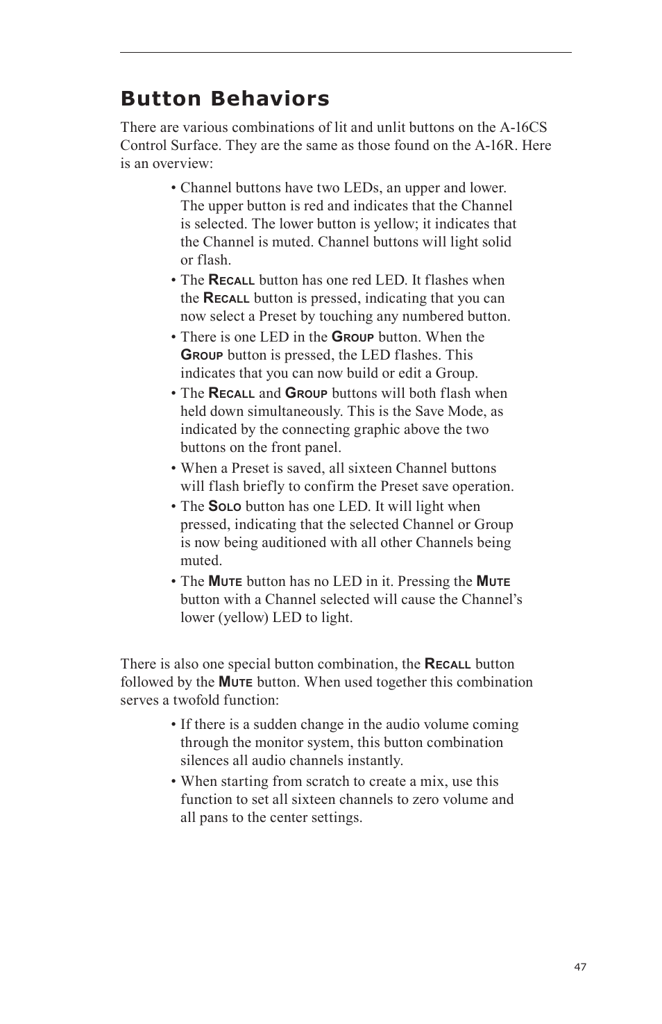 Button behaviors | Aviom A-16CS User Manual | Page 57 / 92