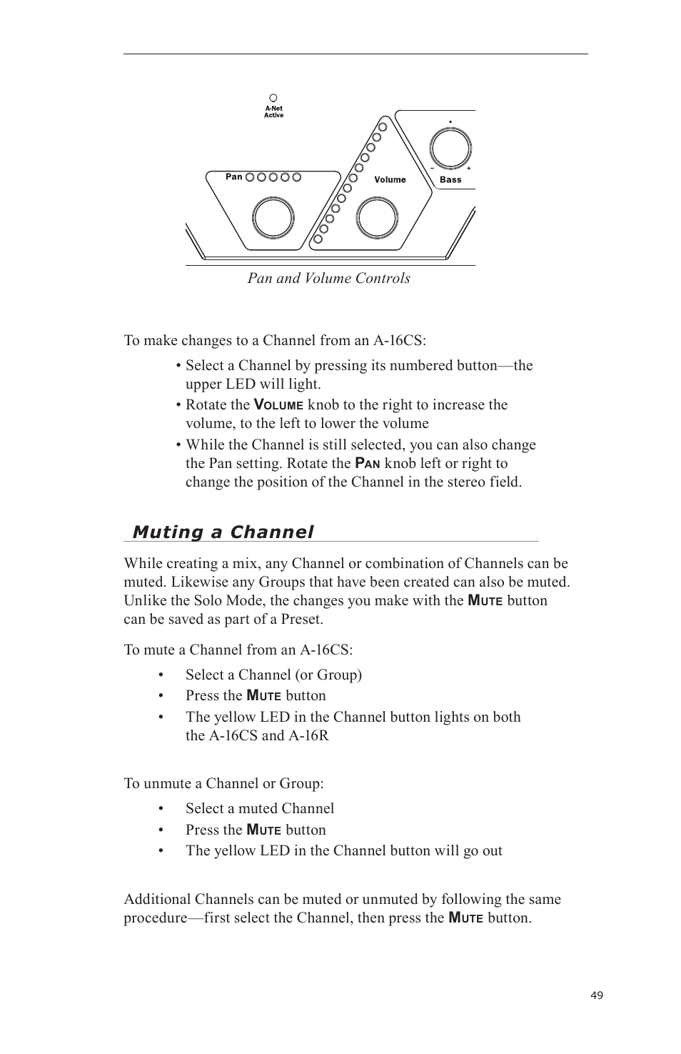 Muting a channel, Button | Aviom A-16CS User Manual | Page 59 / 92