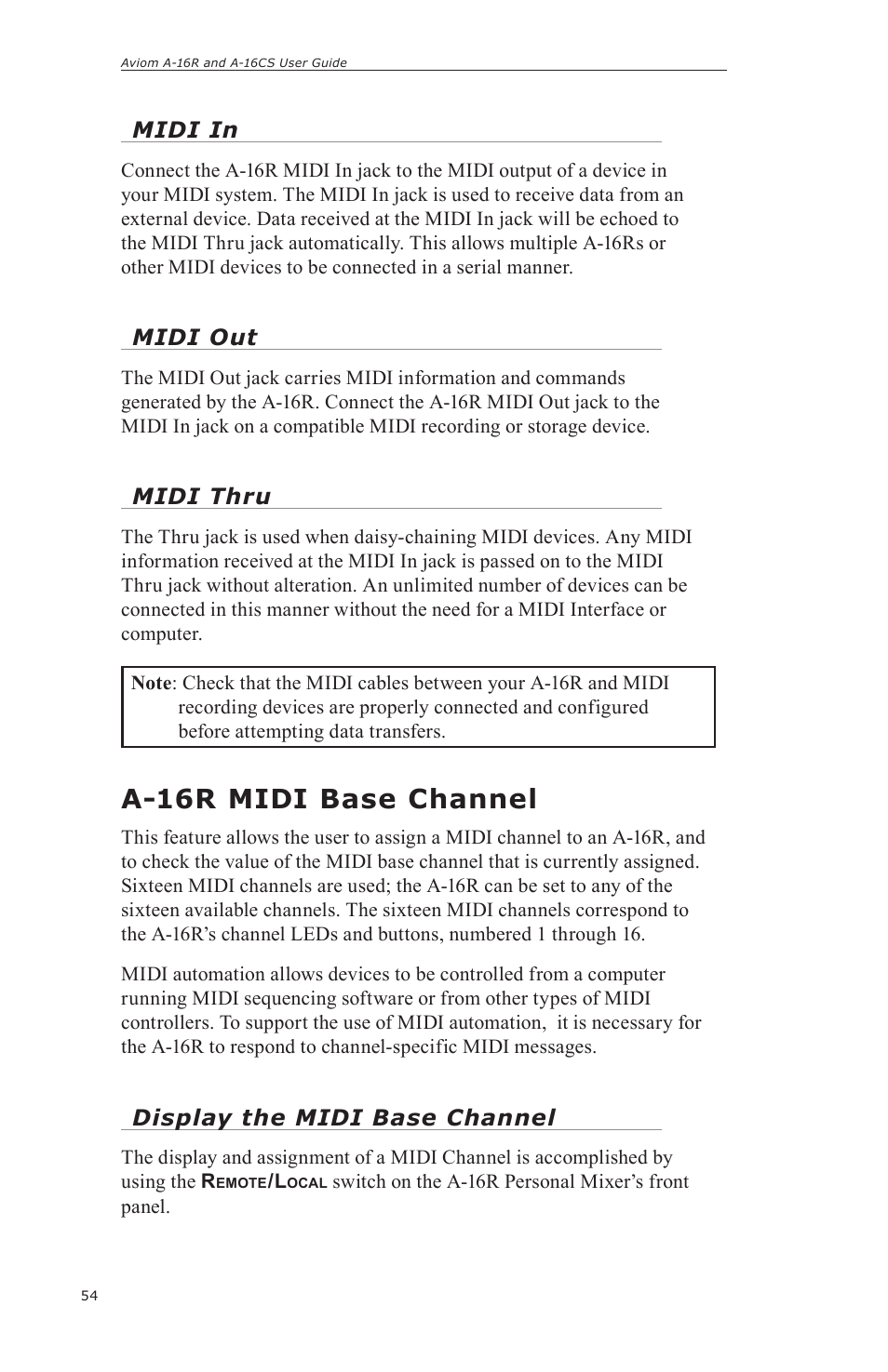A-16r midi base channel | Aviom A-16CS User Manual | Page 64 / 92