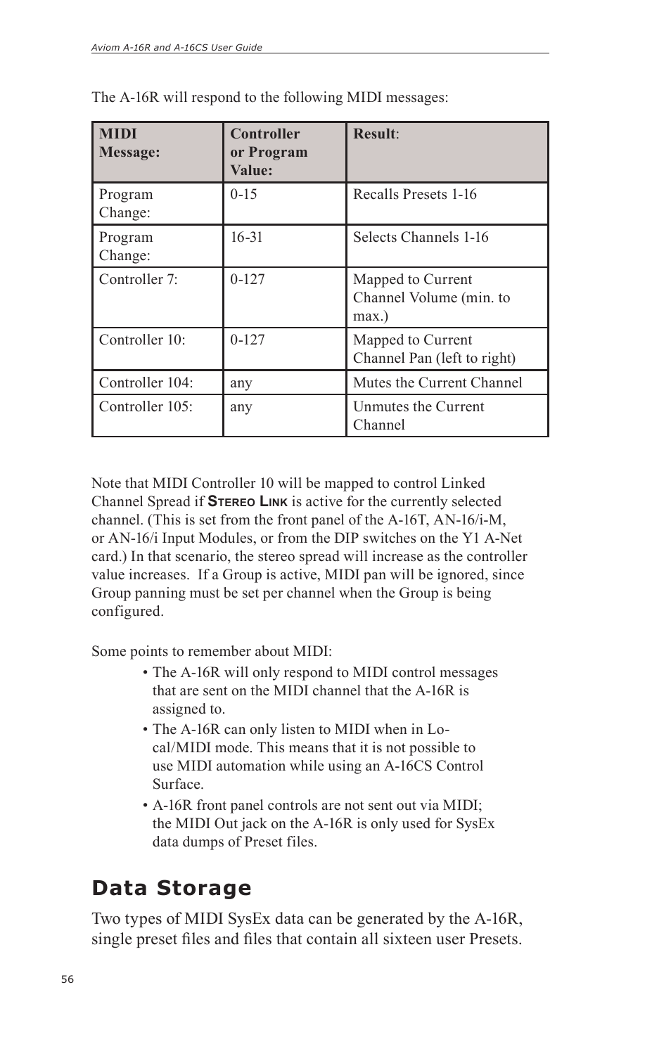 Data storage | Aviom A-16CS User Manual | Page 66 / 92