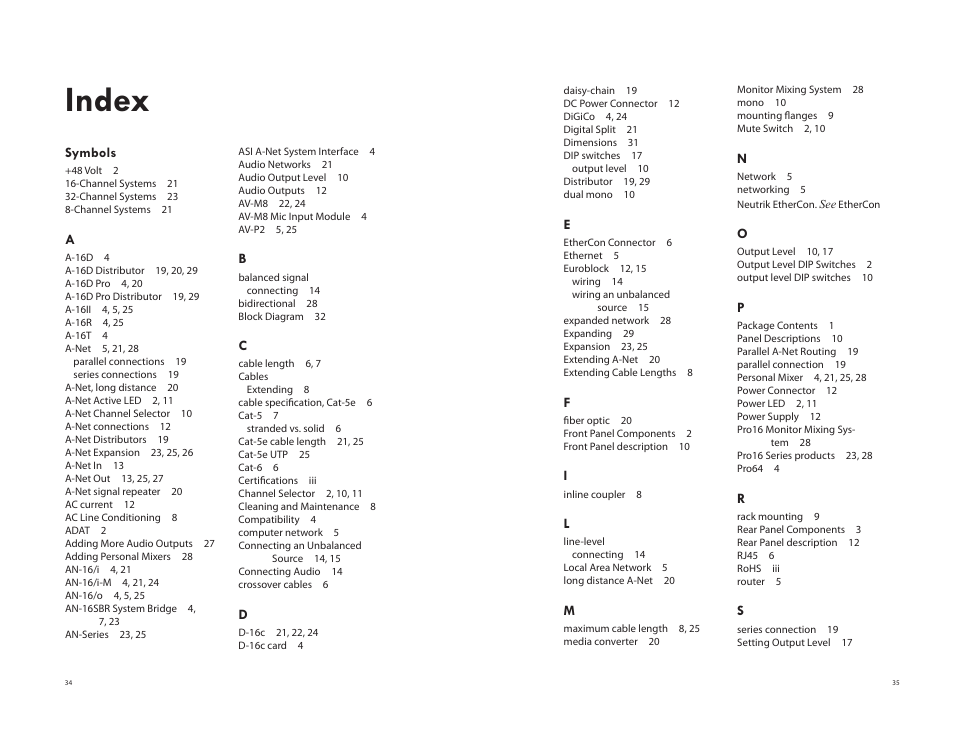 Index | Aviom AV-P2 User Manual | Page 27 / 28