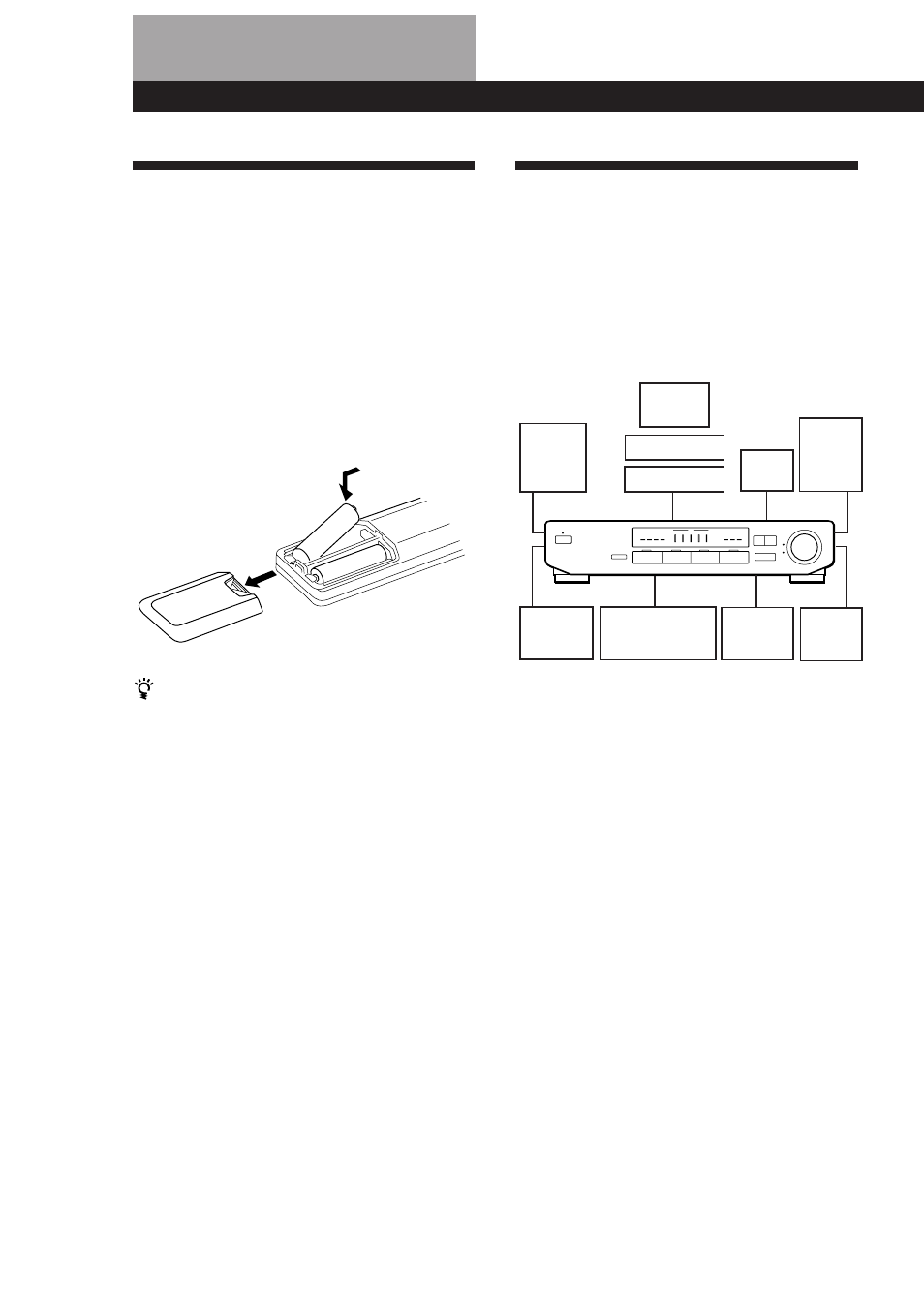 Descrição das ligações, Desempacotamento, Inserção de pilhas no telecomando | Preparativos medidas preliminares | Sony TA-VE100 User Manual | Page 39 / 51