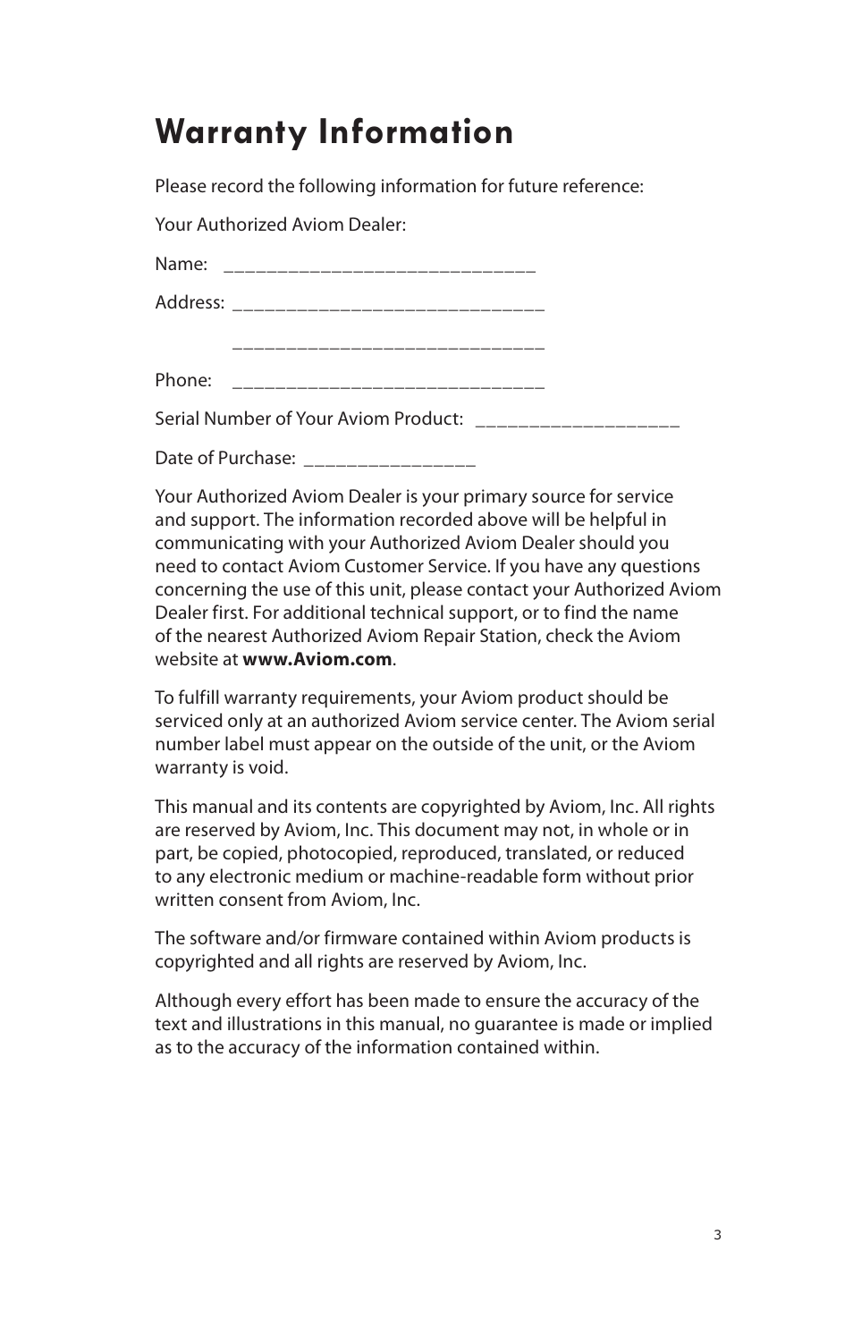 Warranty information | Aviom 16/O-Y1 User Manual | Page 5 / 20