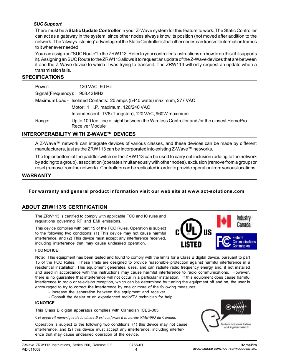 Z-Wave ZRW113 User Manual | Page 4 / 4