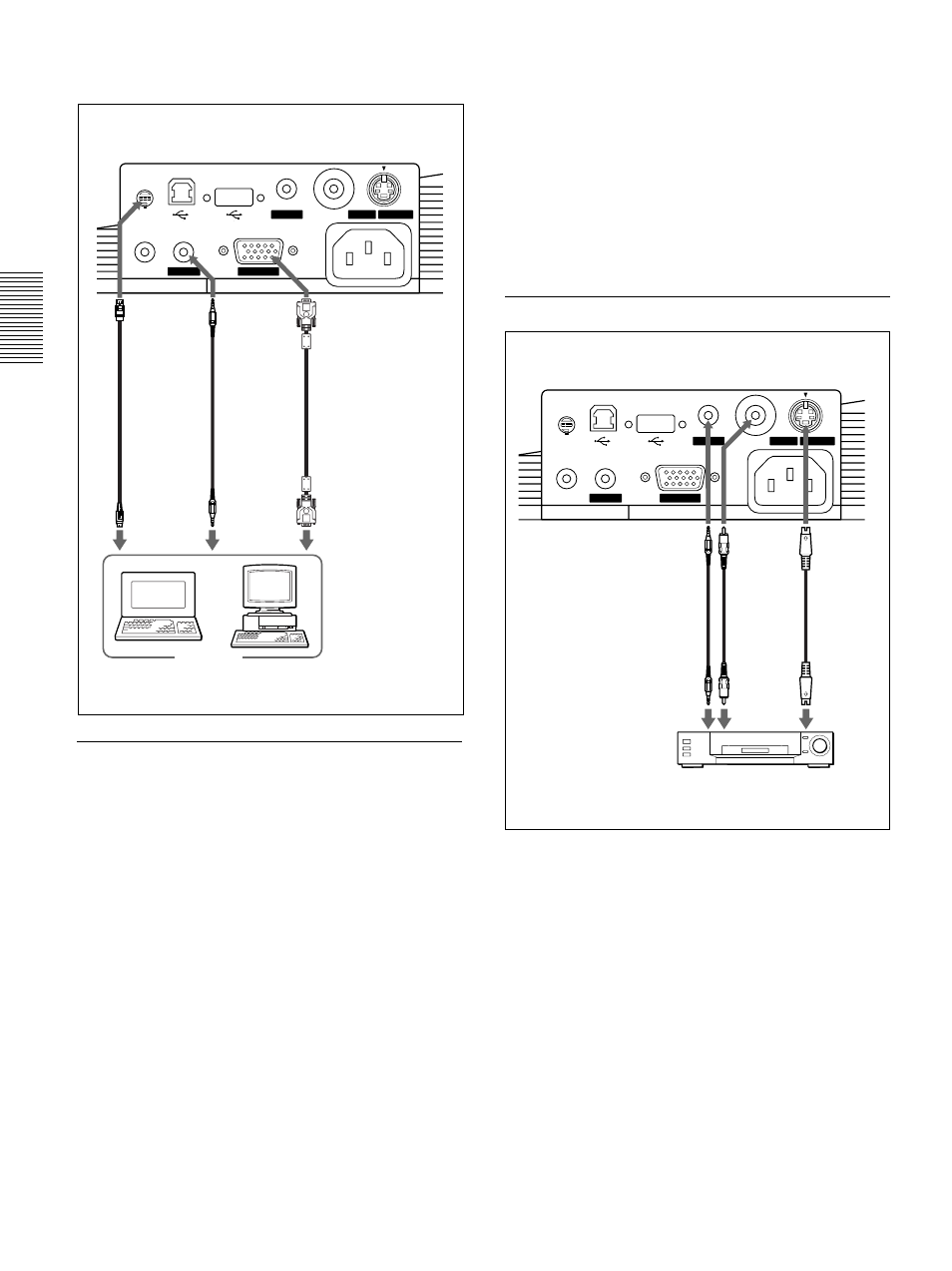 Para conectar una videograbadora, Para conectar un ordenador macintosh, Si utiliza un puerto de ratón ps/2 | Sony VPL-PS10 User Manual | Page 104 / 128
