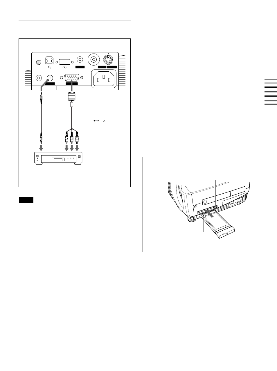 Conexión a una lan (sólo vplpx15), Conexión a una lan (sólo vpl- px15), Instalación de una tarjeta de pc | Para conectar un equipo rgb de 15k/ componente | Sony VPL-PS10 User Manual | Page 105 / 128