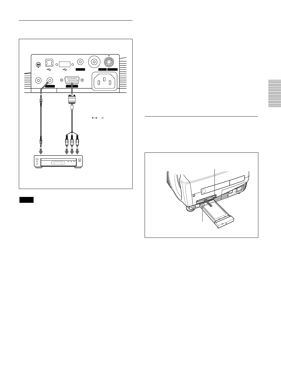 Connecting to a lan (vpl-px15 only), Installing a pc card | Sony VPL-PS10 User Manual | Page 21 / 128