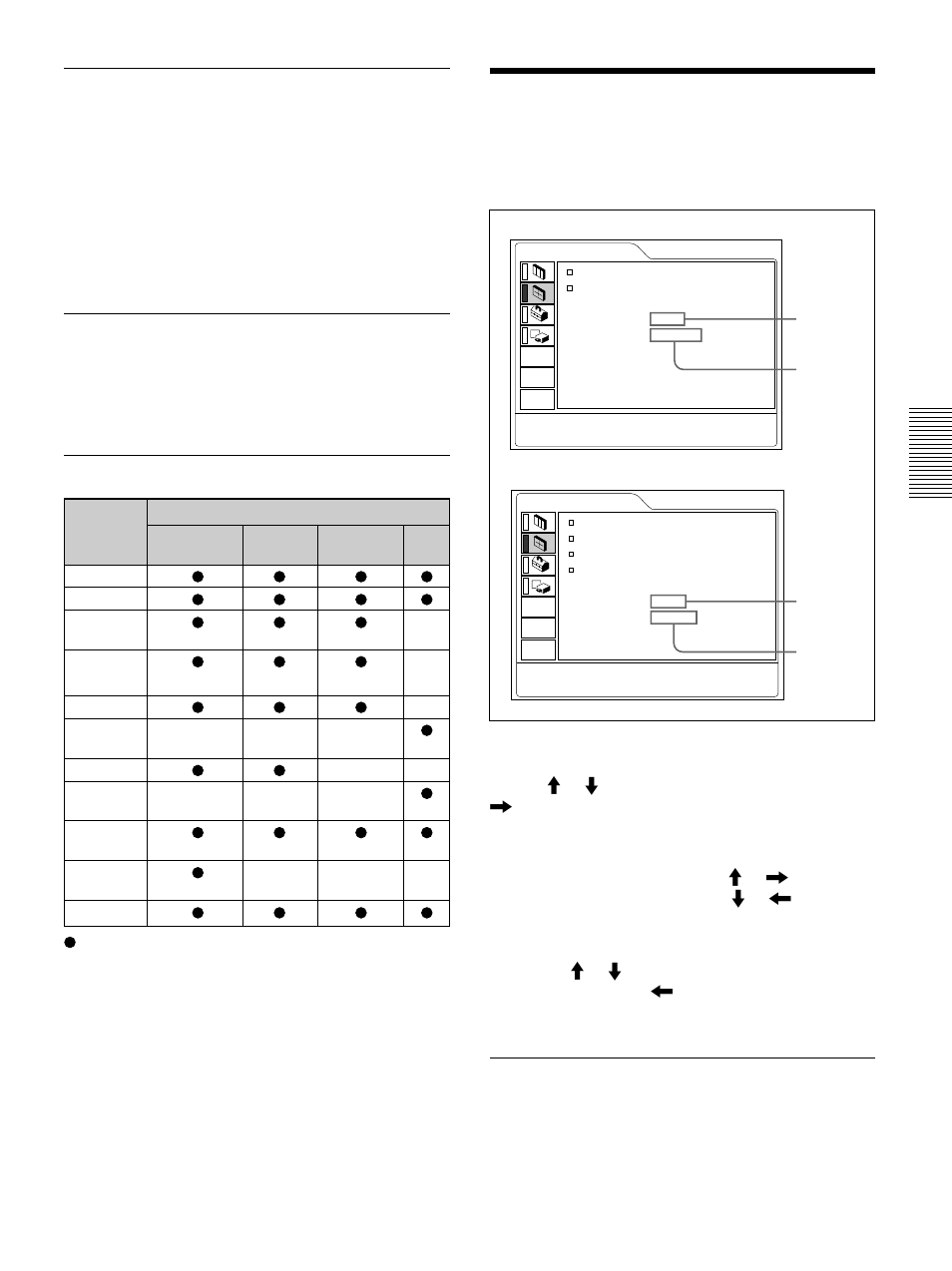 The input setting menu, Color sys (system), Volume | Input signals and adjustable/setting items, Dot phase | Sony VPL-PS10 User Manual | Page 29 / 128