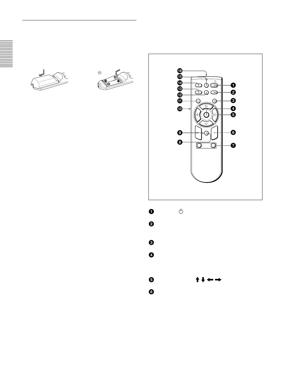 Télécommande (fournie avec le vpl-ps10), Installation des piles | Sony VPL-PS10 User Manual | Page 58 / 128