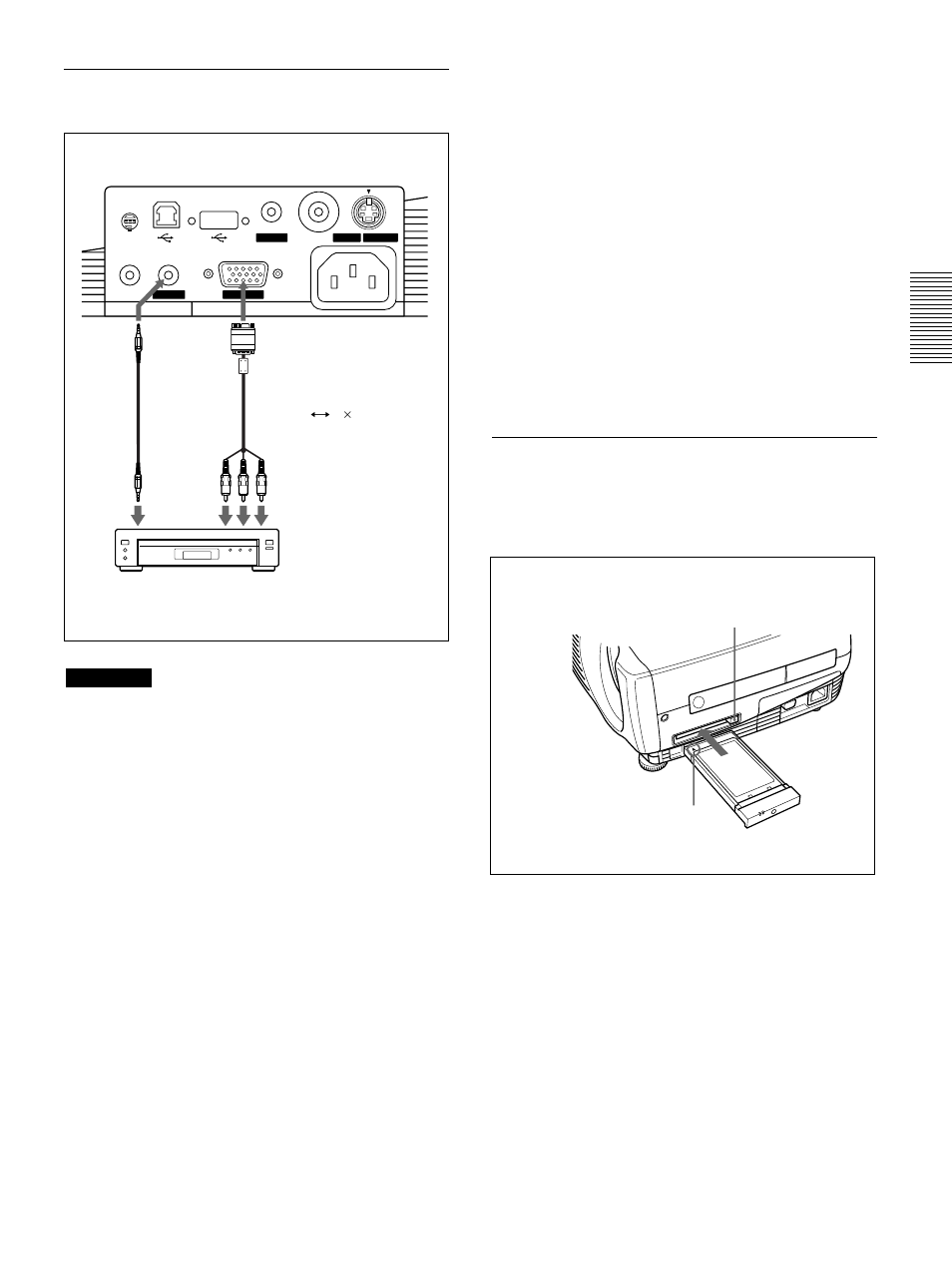 Raccordement à un lan (vpl-px15 uniquement), Installation d’une carte pc, Raccordement à un appareil rvb 15k/à composantes | Sony VPL-PS10 User Manual | Page 63 / 128