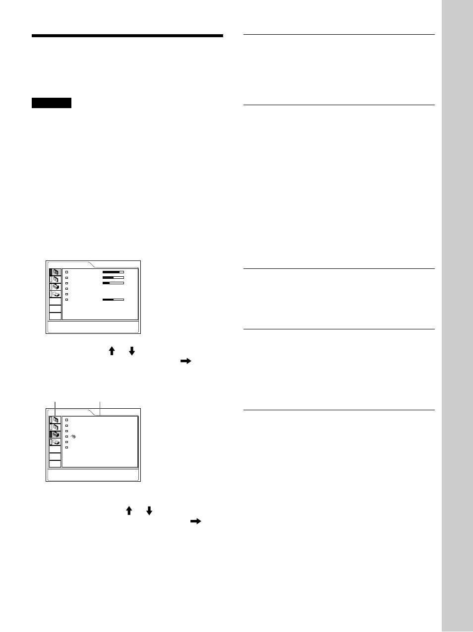 Ajustements et réglages à l’aide du menu, Utilisation du menu, Ajustements et régla g es à l’aide du men u | Pour désactiver l’écran de menu, Pour restaurer des paramètres modifiés, A propos de la mémoire des réglages, Si aucun signal n’est entré, Affichage du menu | Sony VPL-PS10 User Manual | Page 69 / 128