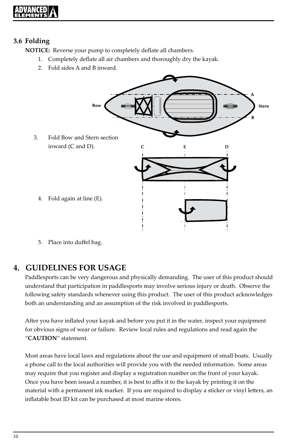 Guidelines for usage, 6 folding | Advanced Elements AE1020 User Manual | Page 10 / 16