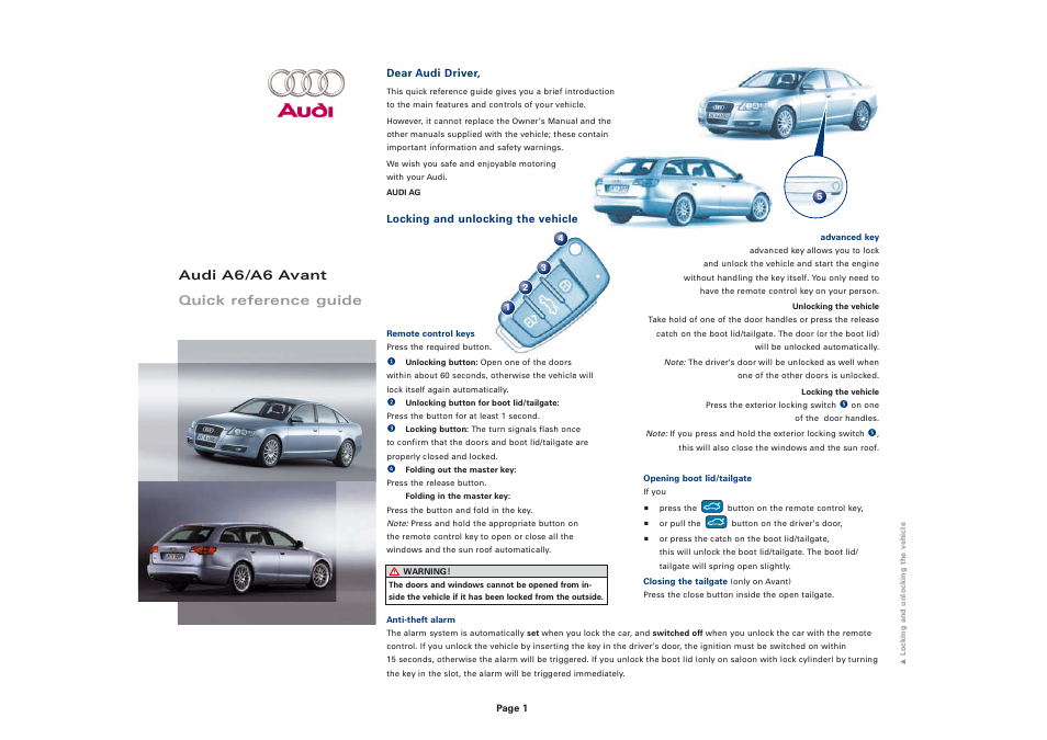 Audi A6 AVANT User Manual | 8 pages