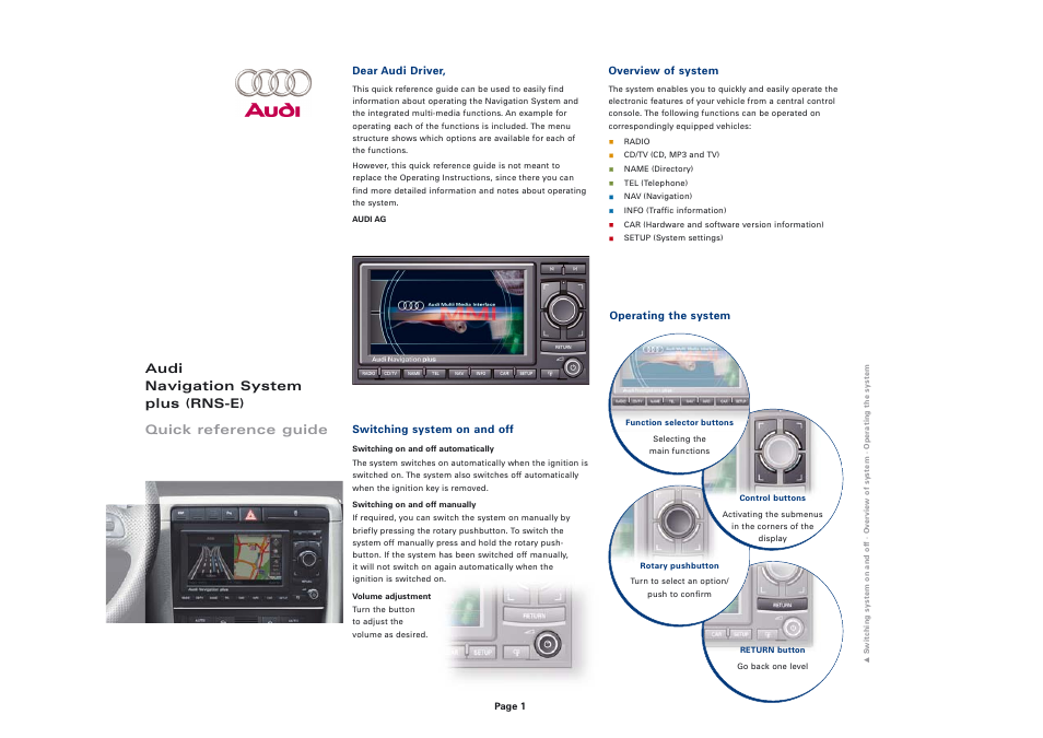 Audi Navigation System plus (RNS-E) User Manual | 8 pages