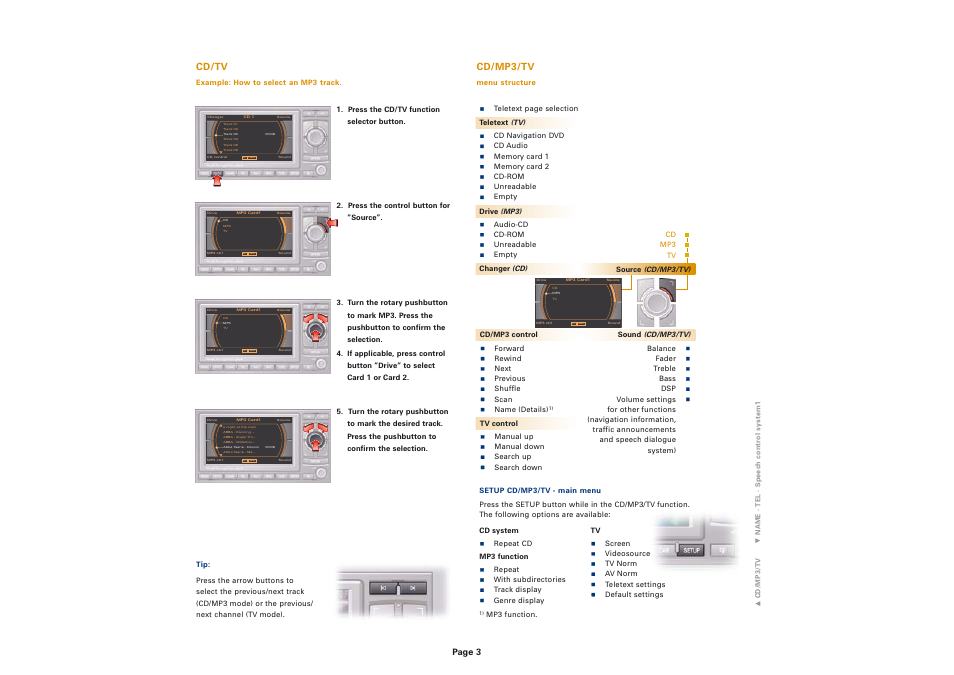 Cd/mp3/tv, Cd/tv | Audi Navigation System plus (RNS-E) User Manual | Page 3 / 8