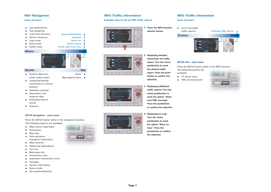 Info (traffic information), Nav (navigation), Page 7 | Audi Navigation System plus (RNS-E) User Manual | Page 7 / 8