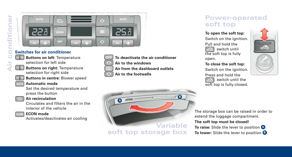 Air conditioner, Variable soft top storage box, Power-operated soft top | Audi S4 User Manual | Page 8 / 16
