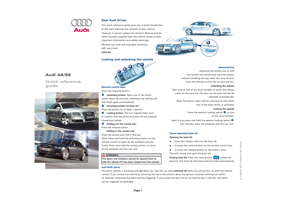 Audi S8 User Manual | 8 pages