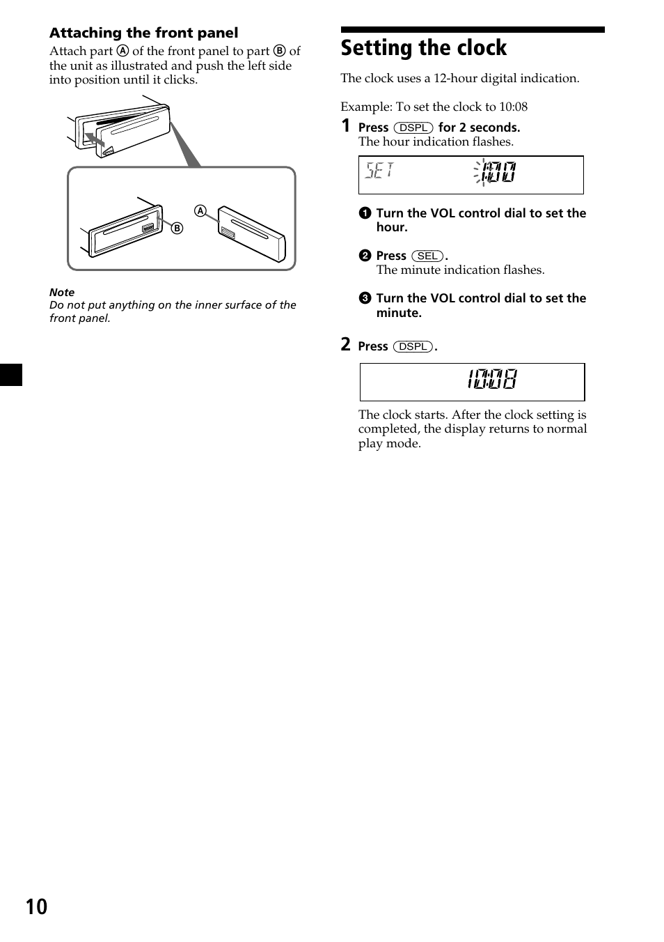 Setting the clock | Sony CDX-MP30 User Manual | Page 10 / 80