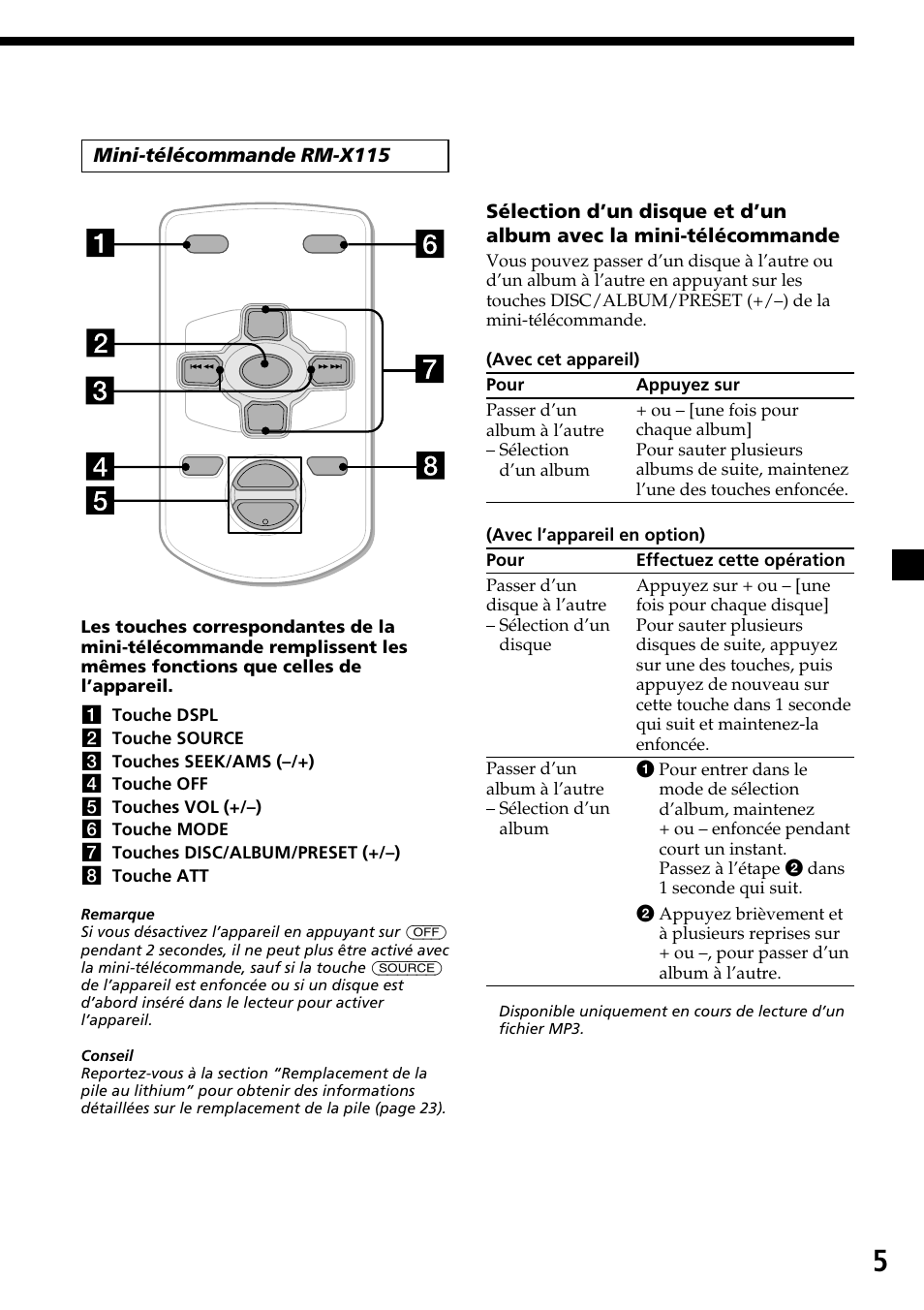 Mini-télécommande rm-x115 | Sony CDX-MP30 User Manual | Page 31 / 80