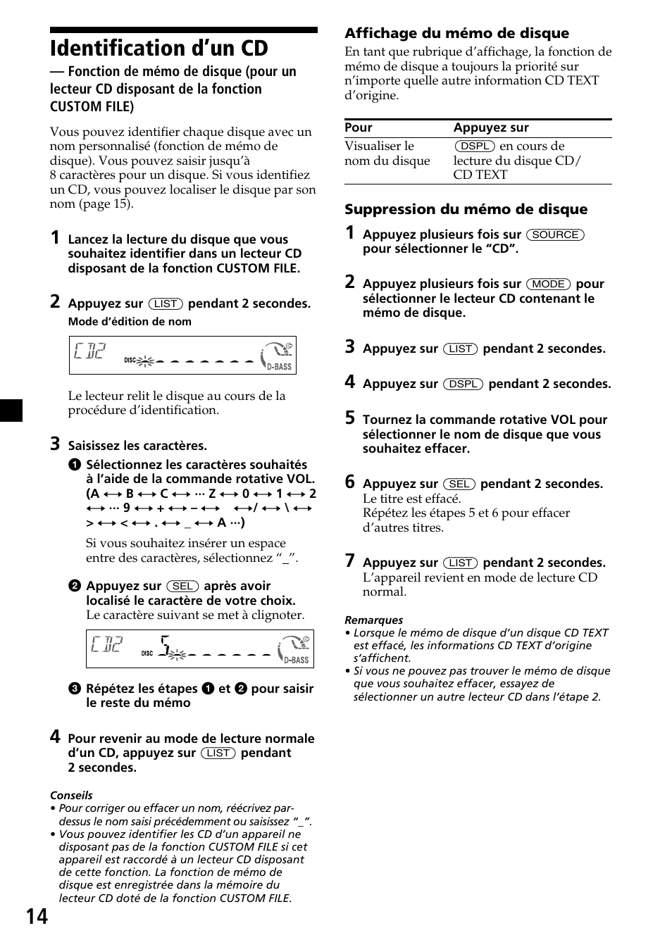 Identification d’un cd | Sony CDX-MP30 User Manual | Page 40 / 80