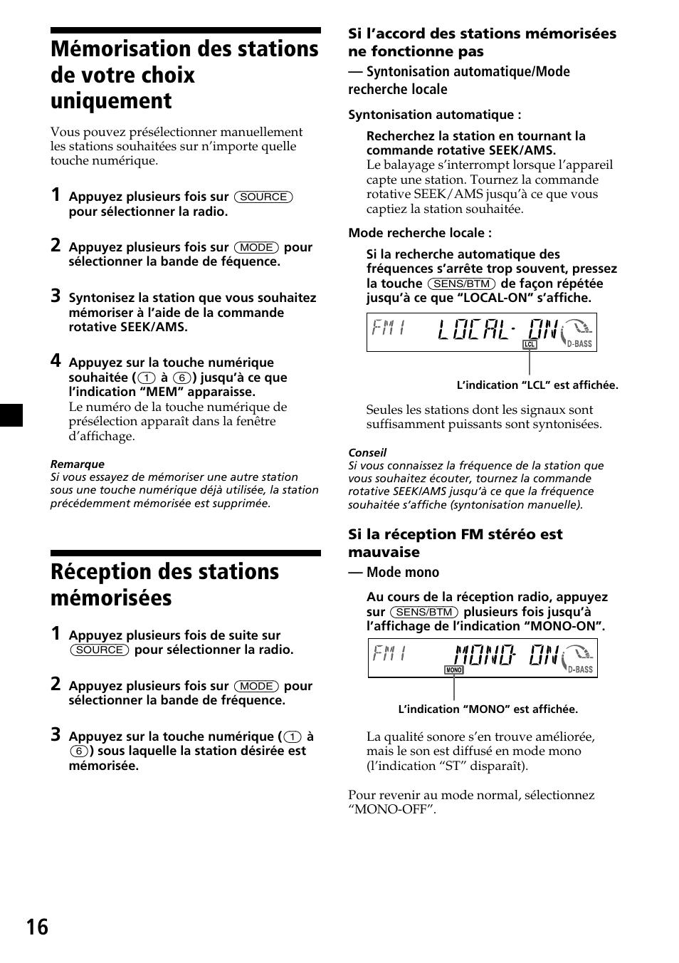 Réception des stations mémorisées | Sony CDX-MP30 User Manual | Page 42 / 80