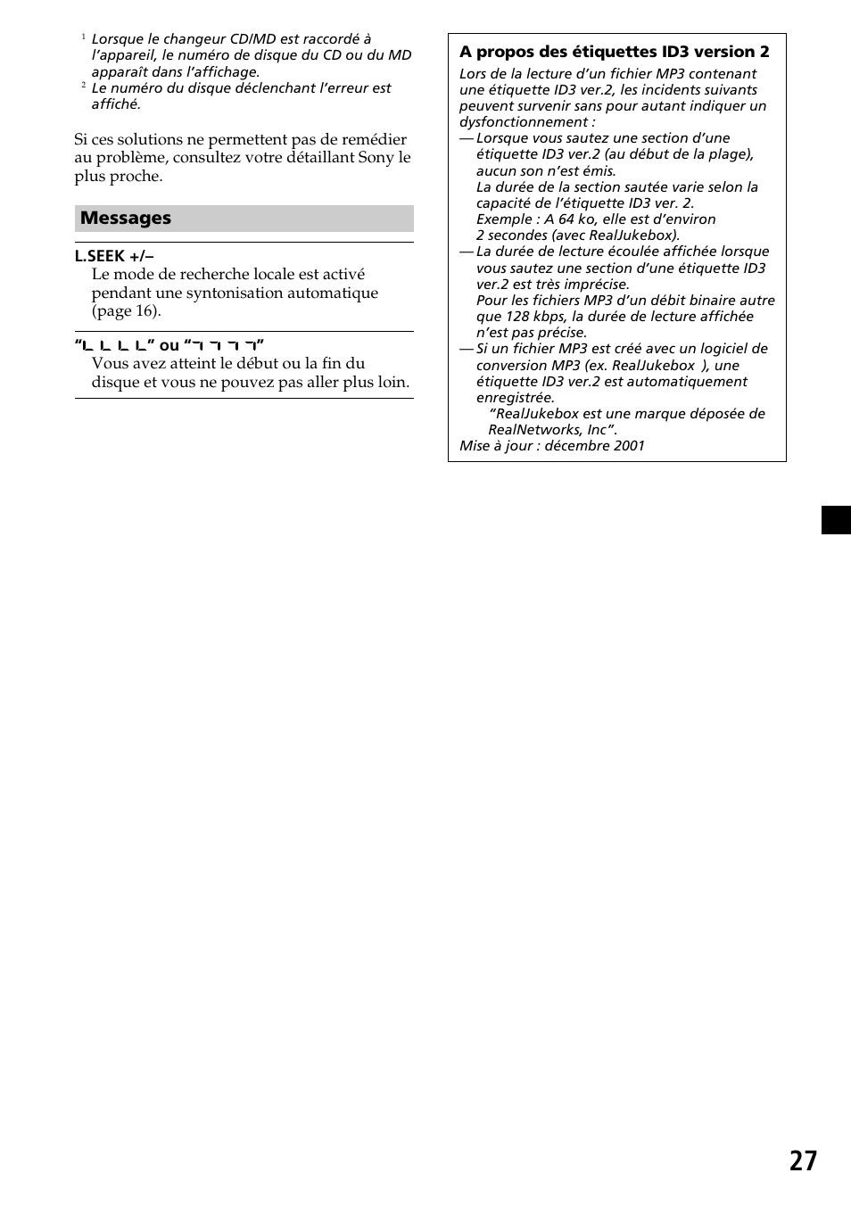 Messages | Sony CDX-MP30 User Manual | Page 53 / 80