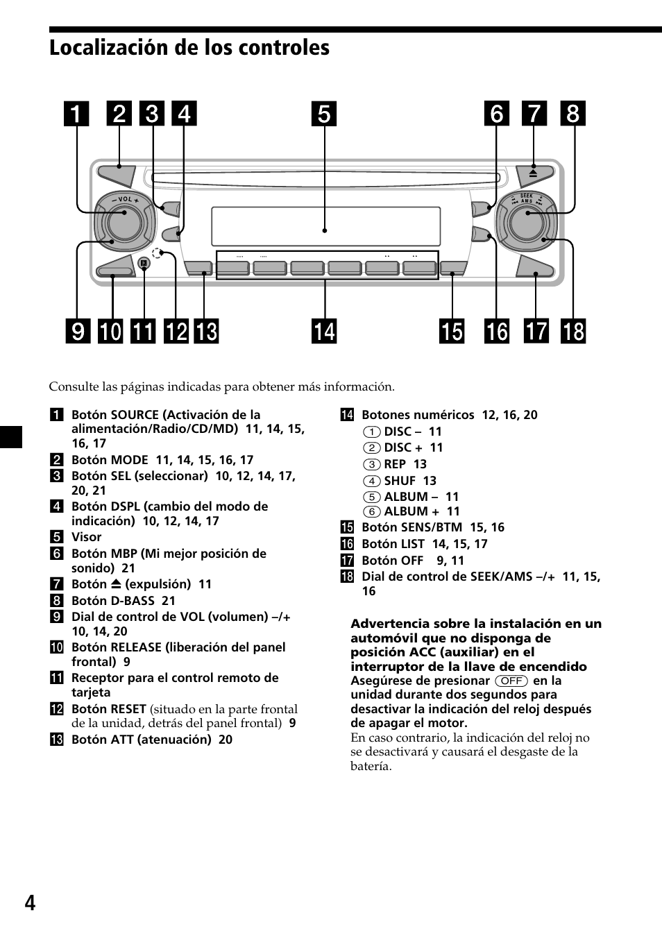 4localización de los controles | Sony CDX-MP30 User Manual | Page 56 / 80