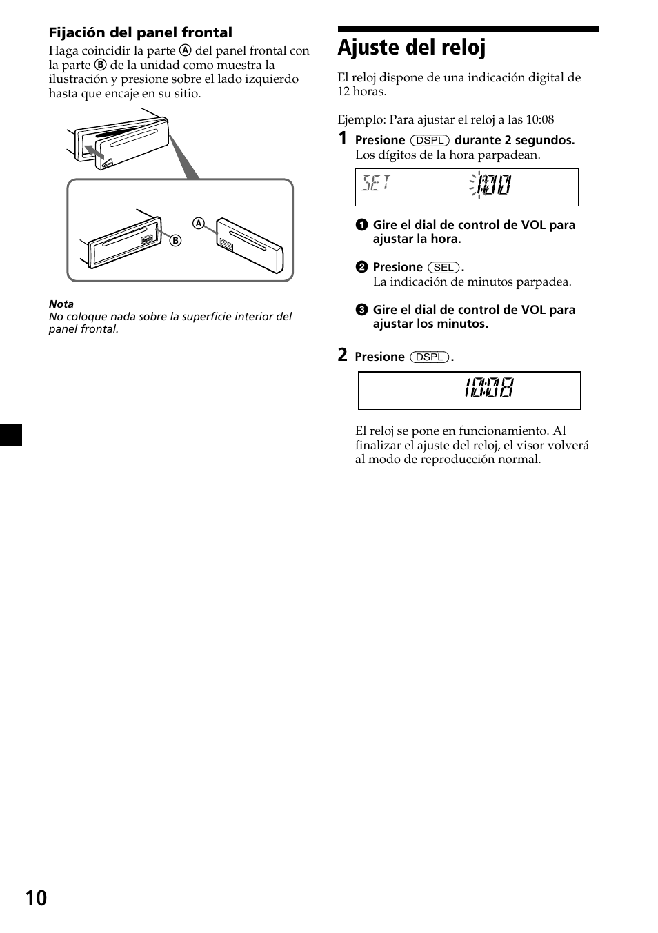 Ajuste del reloj | Sony CDX-MP30 User Manual | Page 62 / 80