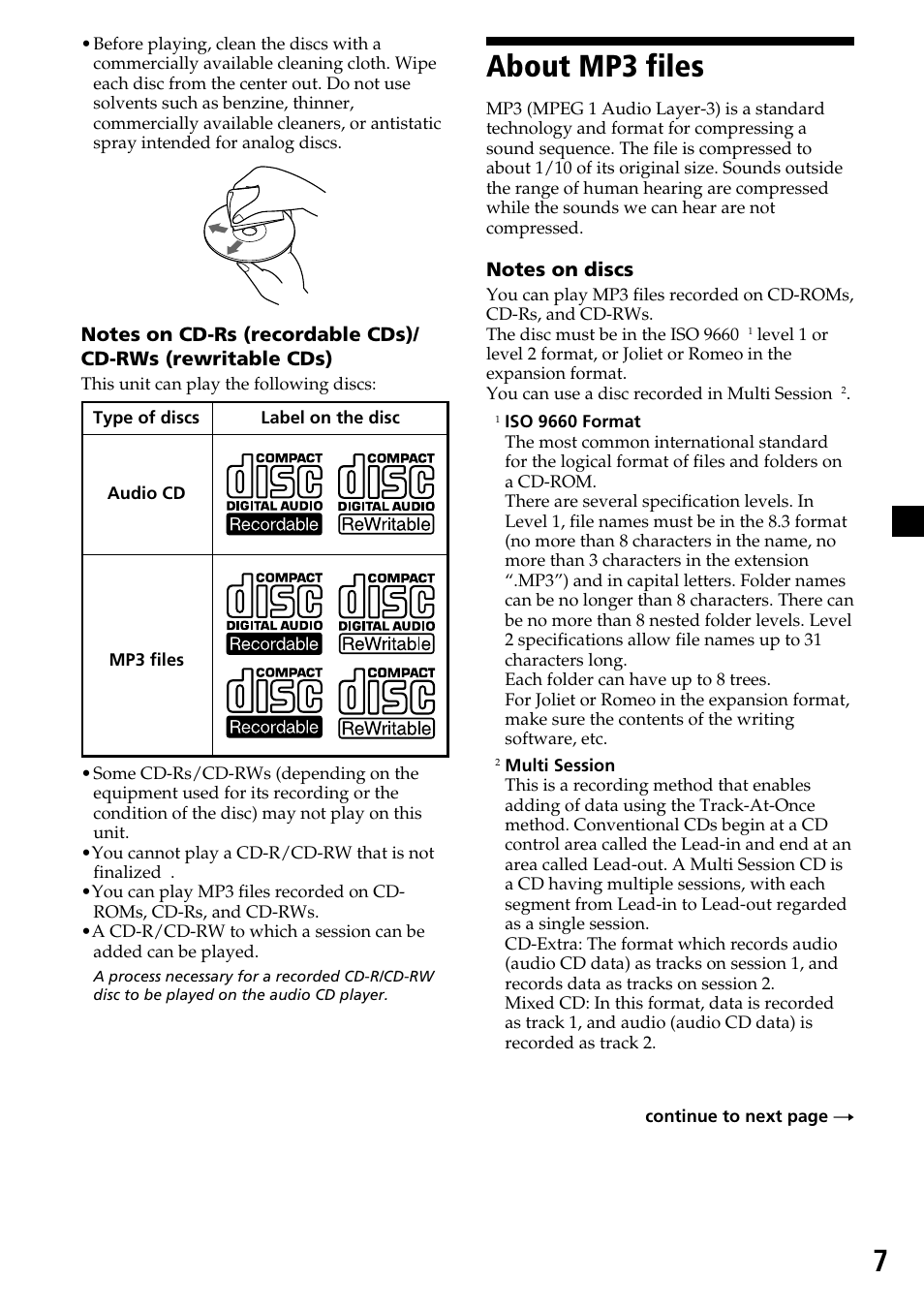 About mp3 files | Sony CDX-MP30 User Manual | Page 7 / 80