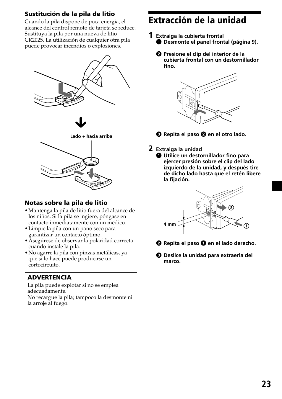 23 extracción de la unidad | Sony CDX-MP30 User Manual | Page 75 / 80