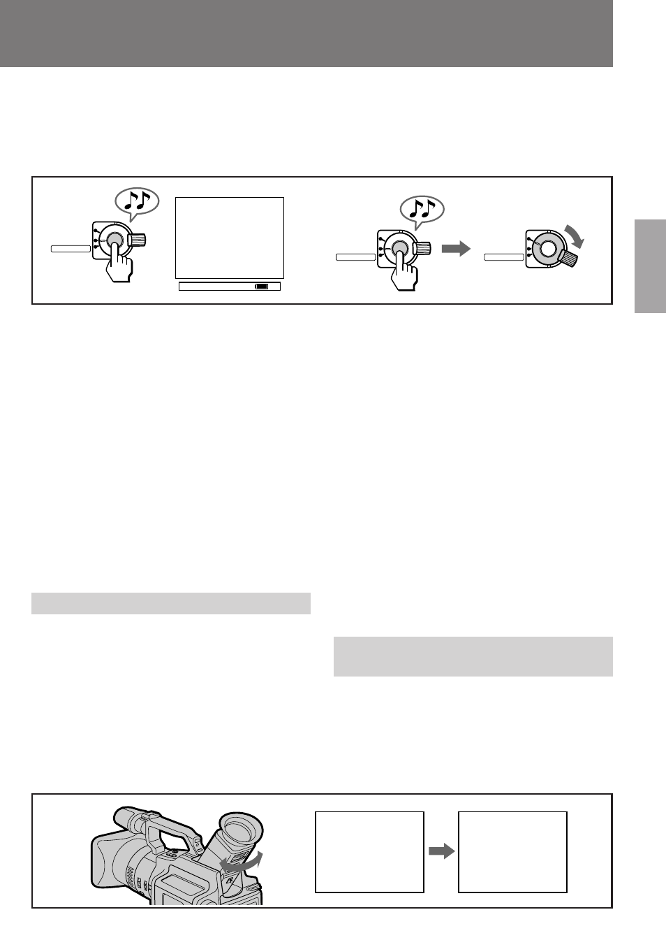 Para enfocar el objetivo del visor electrónico, A] [b, Para terminar la grabación [b | Sony DCR-VX1000E User Manual | Page 13 / 116