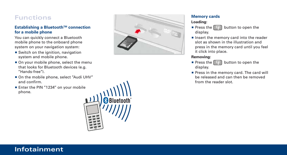 Functions, Bluetooth, Infotainment | Audi A3 User Manual | Page 14 / 16