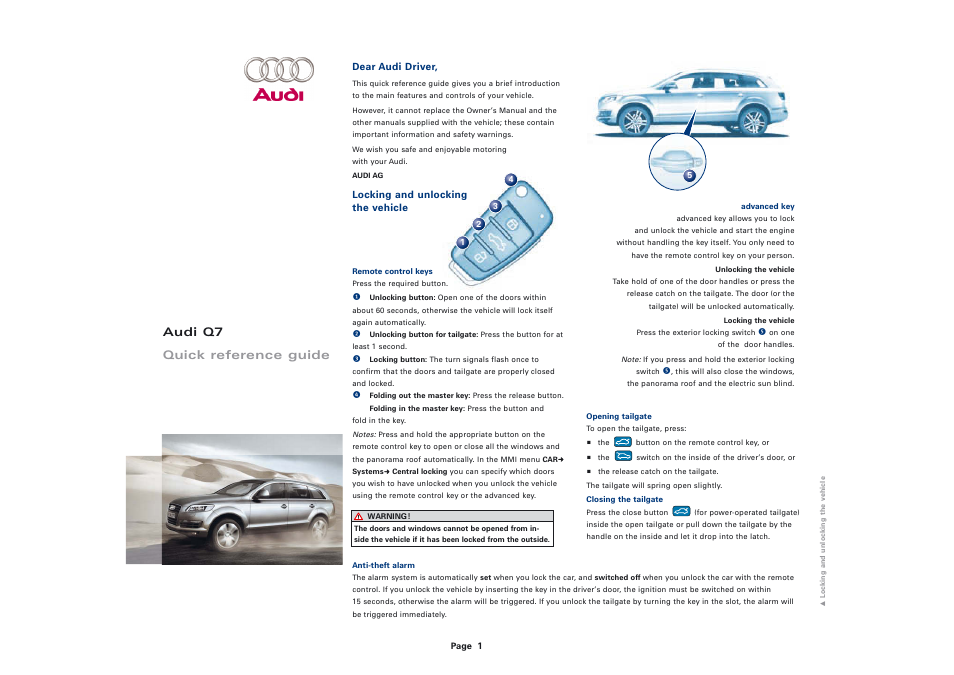 Audi Q7 User Manual | 8 pages