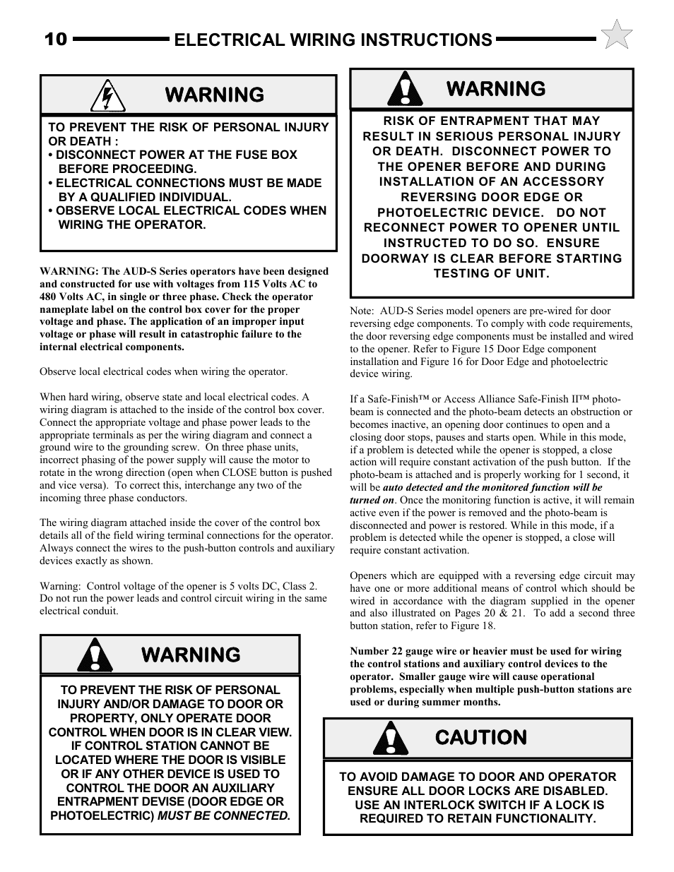 Caution, Warning, 10 electrical wiring instructions | Audi AUD-S User Manual | Page 10 / 24