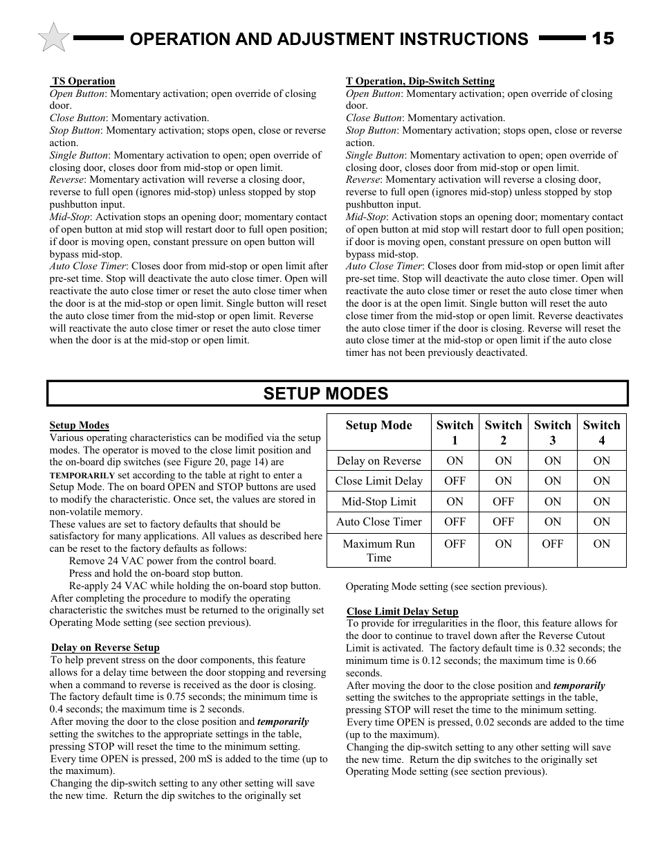 Operation and adjustment instructions 15, Setup modes | Audi AUD-S User Manual | Page 15 / 24