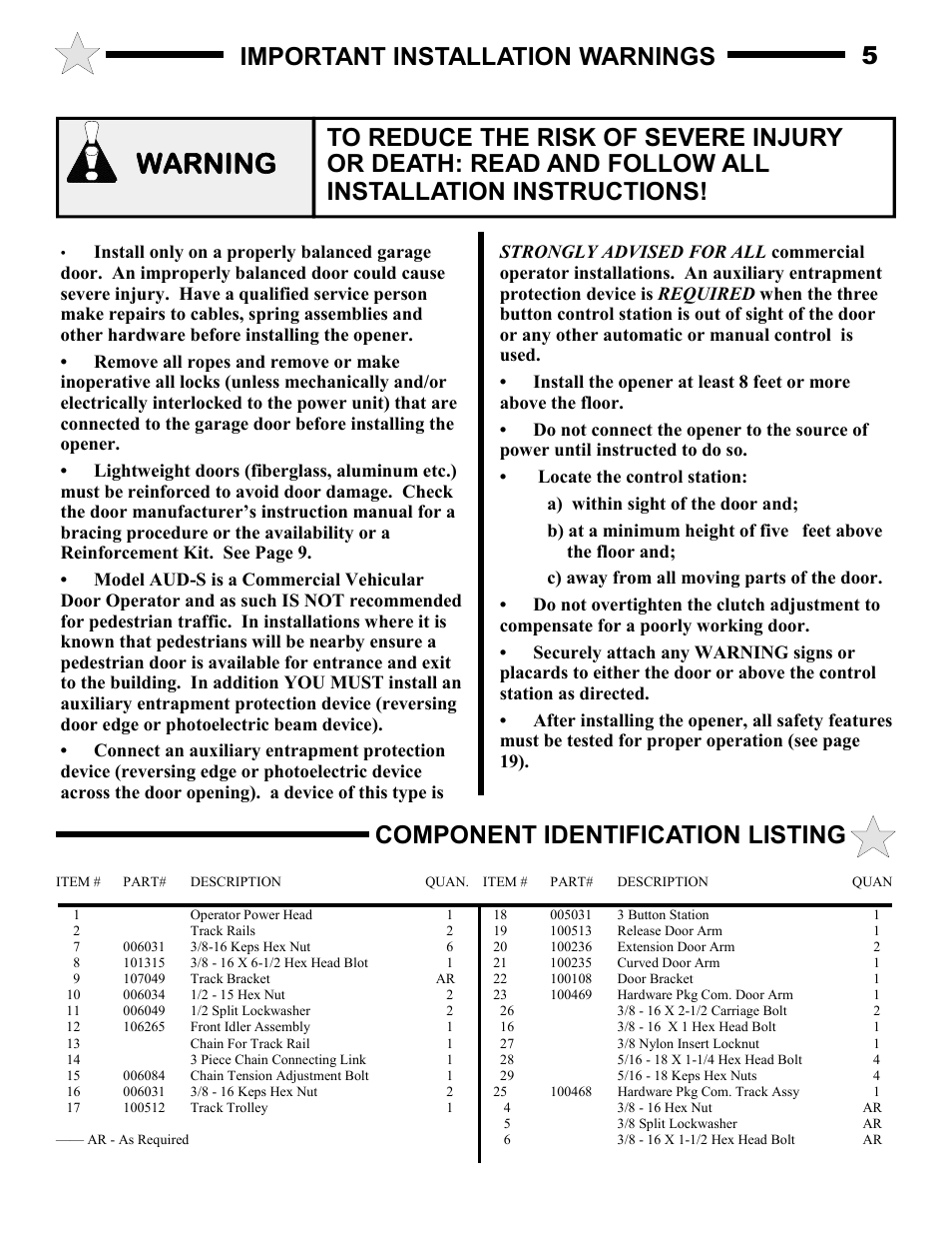 Warning | Audi AUD-S User Manual | Page 5 / 24