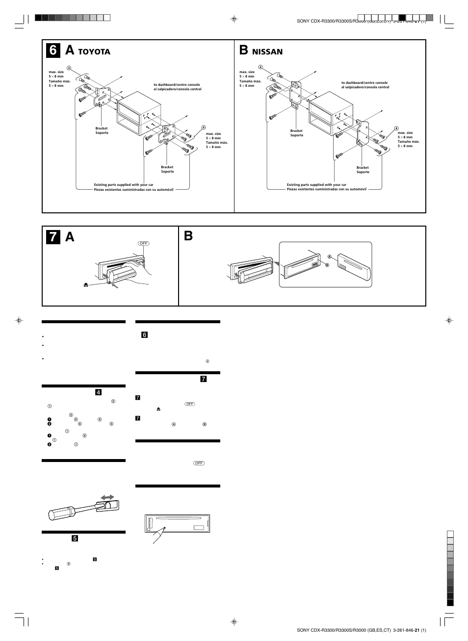 7a b, Toyota, Nissan | Open/eject | Sony CDX-R3000 User Manual | Page 4 / 4