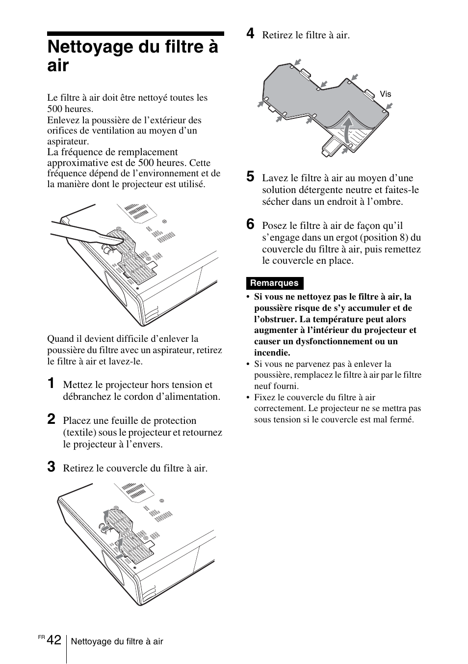 Nettoyage du filtre à air | Sony VPL-CX70 User Manual | Page 100 / 180