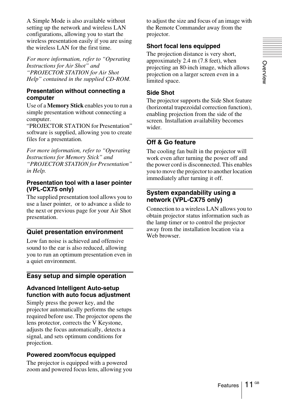 Sony VPL-CX70 User Manual | Page 11 / 180
