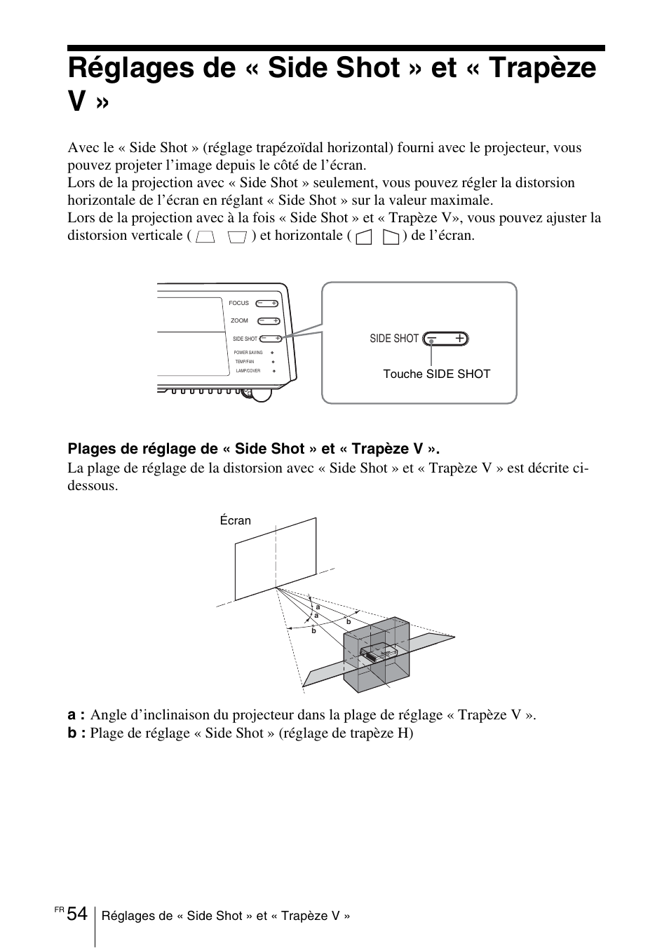 Réglages de « side shot » et « trapèze v | Sony VPL-CX70 User Manual | Page 112 / 180