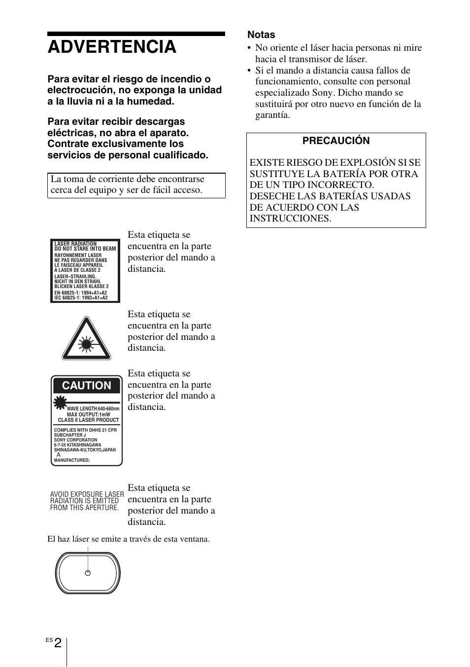 Advertencia, Caution | Sony VPL-CX70 User Manual | Page 118 / 180