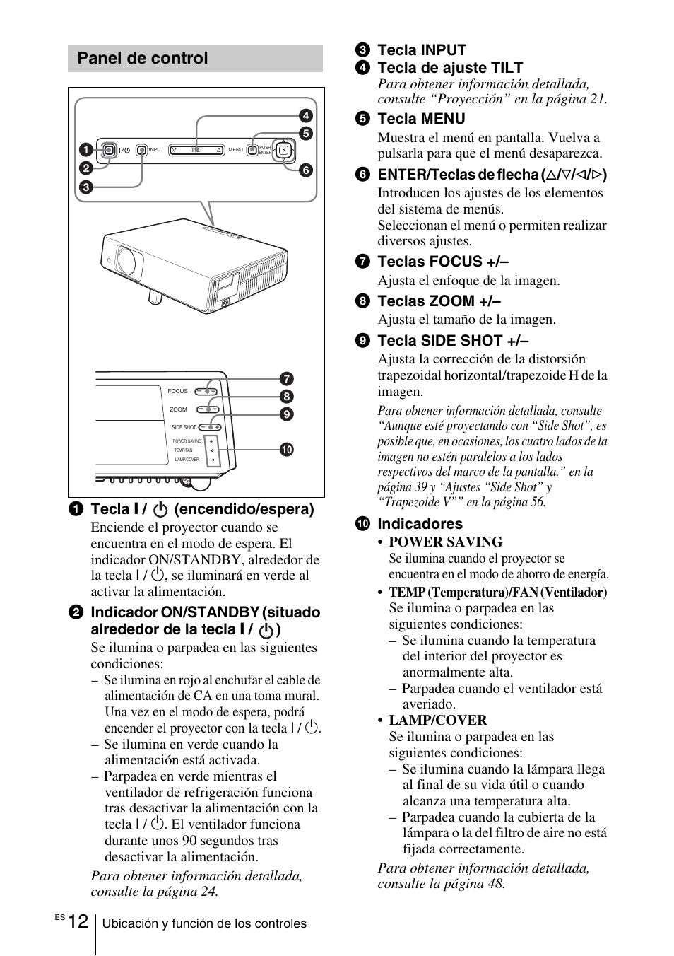 Panel de control | Sony VPL-CX70 User Manual | Page 128 / 180
