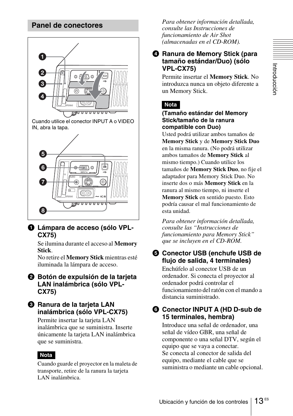Panel de conectores | Sony VPL-CX70 User Manual | Page 129 / 180