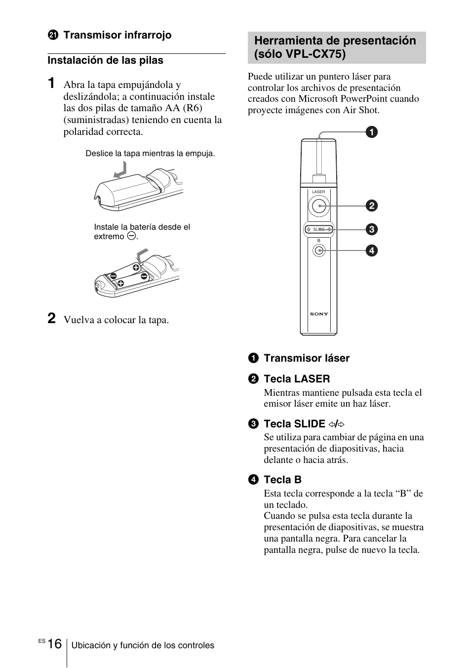 Herramienta de presentación (sólo vpl-cx75), Herramienta de presentación (sólo, Vpl-cx75) | Sony VPL-CX70 User Manual | Page 132 / 180