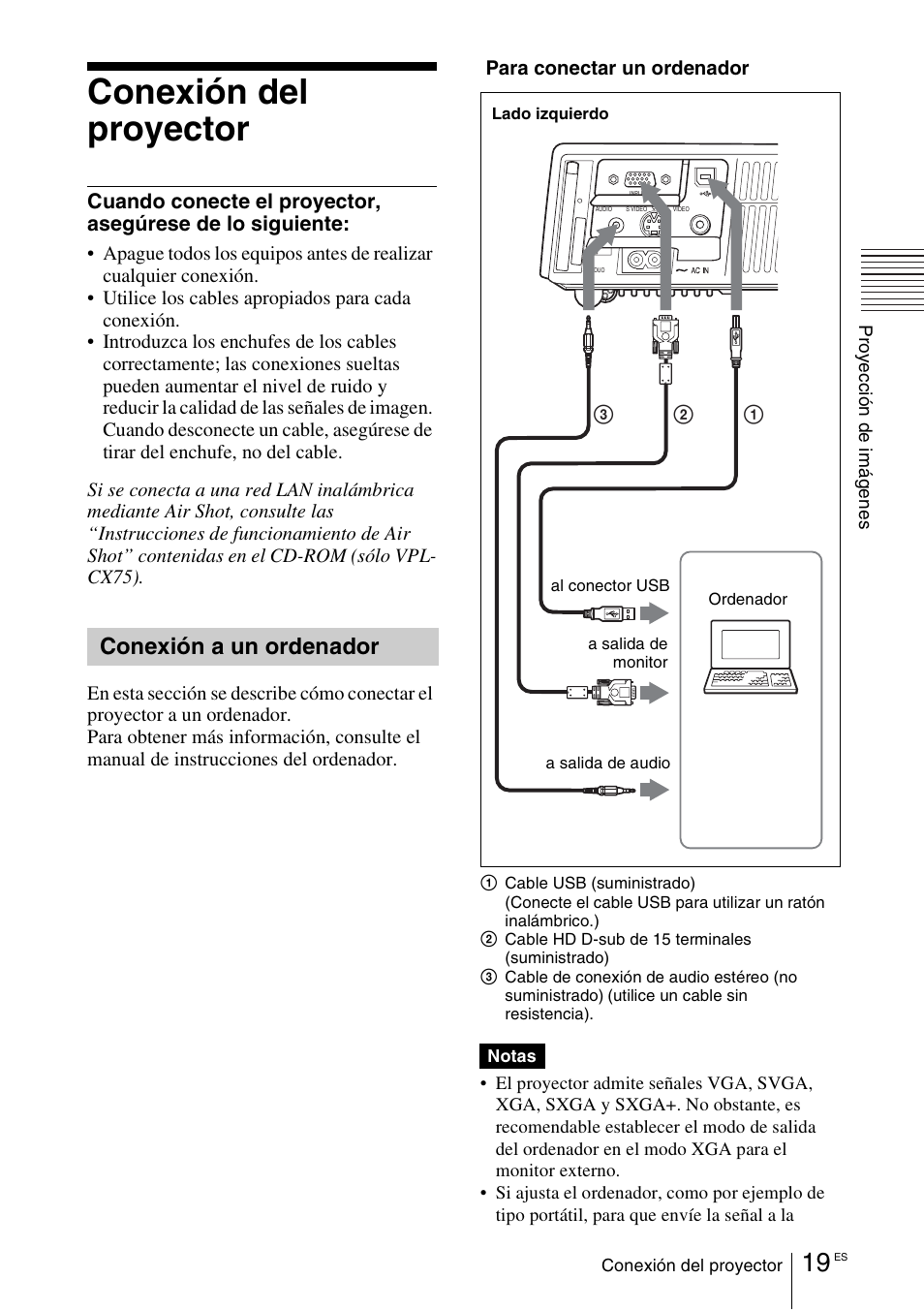 Conexión del proyector, Conexión a un ordenador | Sony VPL-CX70 User Manual | Page 135 / 180