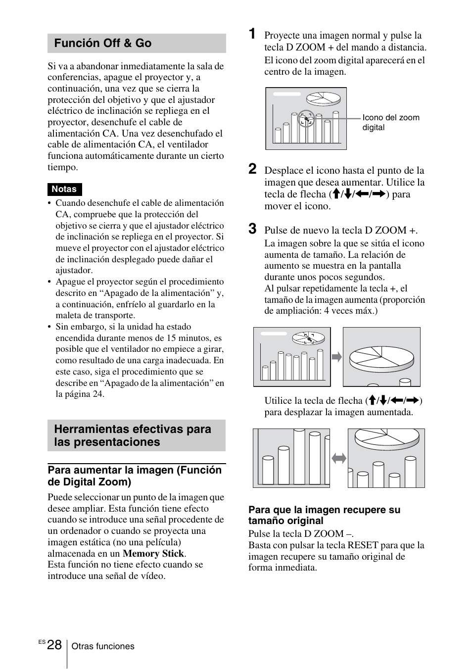 Función off & go, Herramientas efectivas para las presentaciones, Herramientas efectivas para las | Presentaciones | Sony VPL-CX70 User Manual | Page 144 / 180