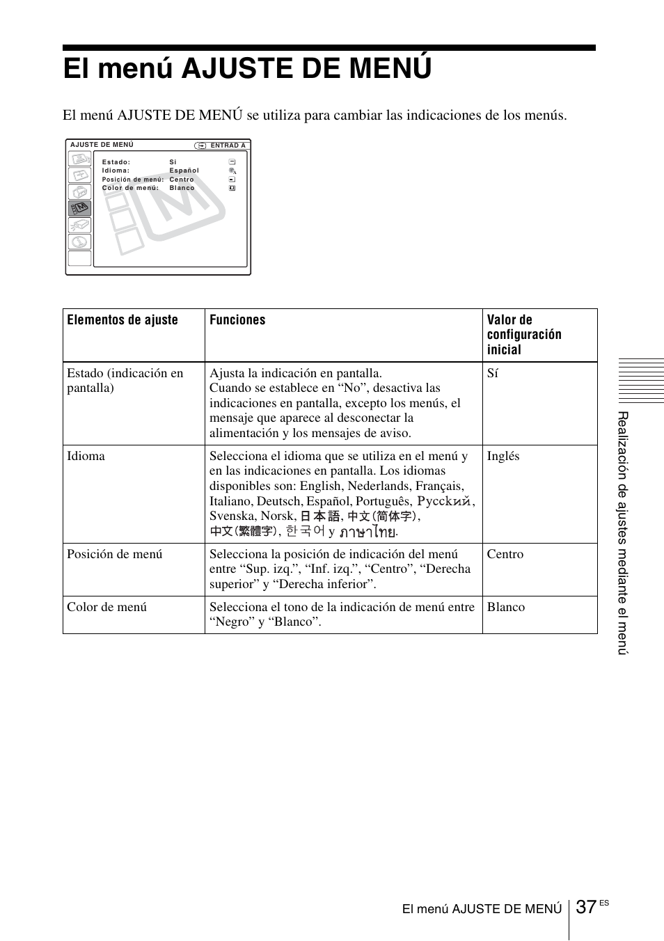 El menú ajuste de menú | Sony VPL-CX70 User Manual | Page 153 / 180