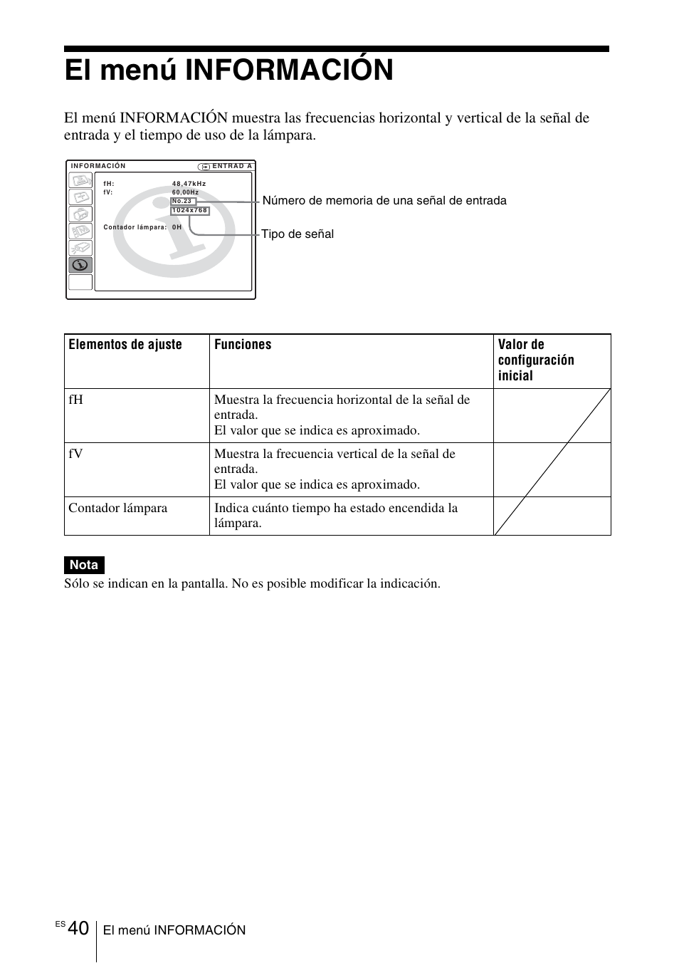 El menú información | Sony VPL-CX70 User Manual | Page 156 / 180