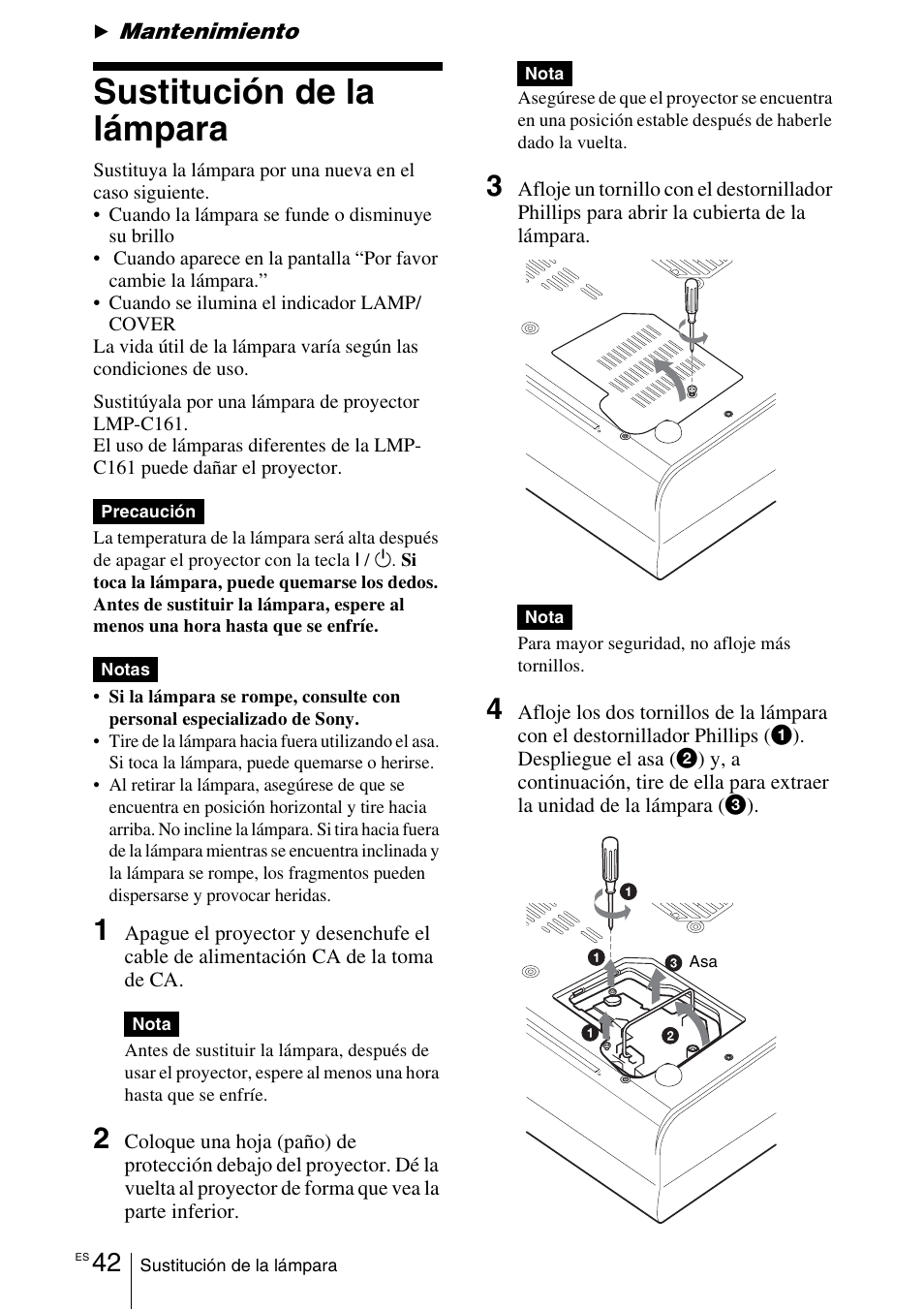Mantenimiento, Sustitución de la lámpara | Sony VPL-CX70 User Manual | Page 158 / 180